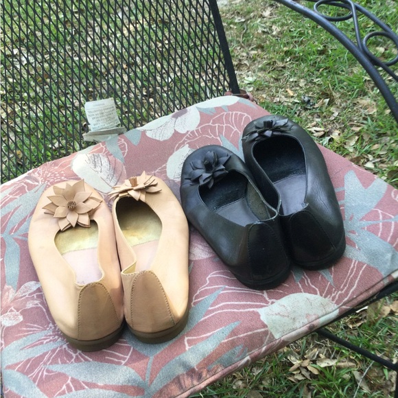 Dexter Shoes - Floral Accent Ballet Flats in Tan and Black